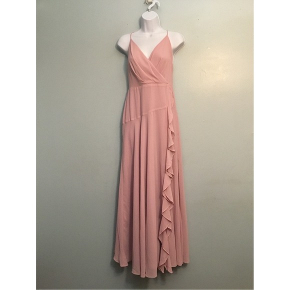 Astr Dresses & Skirts - Astr Soft Pink Ruffle Wrap Maxi Dress Spaghetti Strap Size L Like New